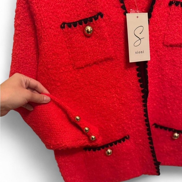 Sioni Vibrant Red vintage inspired Cardigan with Black Details size medium NWT - Picture 5 of 8